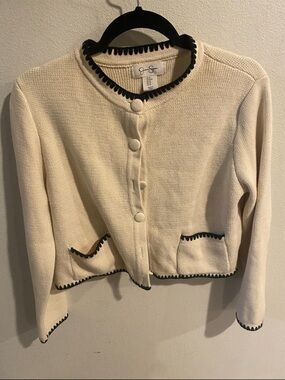Jessica Simpson Cream Knit Button-Front Cardigan with Black Trim Size Medium